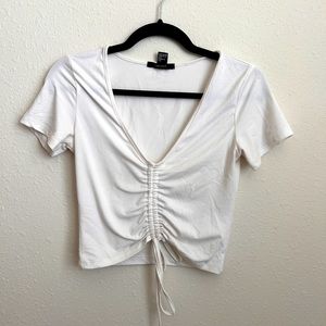 White ruched crop top / white tee